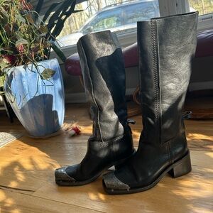 Black Leather Knee-High Boots